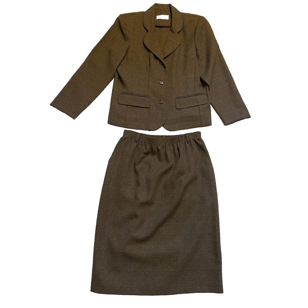 Alfred Dunner Women's Brown Suit Set Jacket And Skirt Sz 8 Petite‎ Small USA